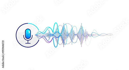 Audio wave, sound wave, microphone icon, blue gradient, vector graphic
