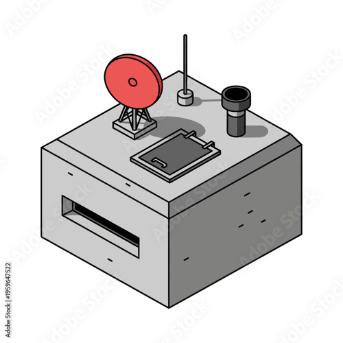 Isometric Concrete Bunker with Antenna and Observation Post Illustration.