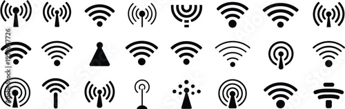 WiFi icon vector set wireless illustration sign, internet signal symbol with multiple strength levels