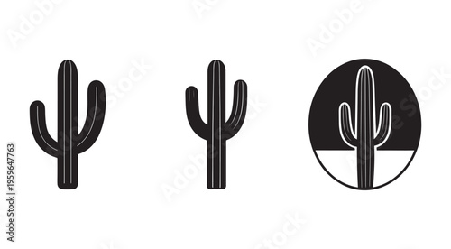 Set of minimalist cactus icons in black and white for design and decoration purposes  various cactus silhouettes