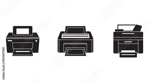 Set of printer icons in different styles and designs for office use and printing needs  various printer models and types