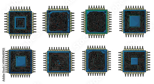Microchips on a white background.