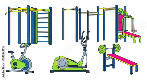 Green exercise equipment for fitness training.