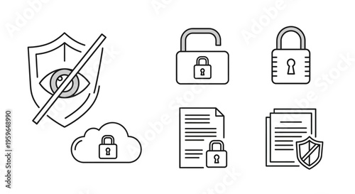 Digital security icons and symbols.