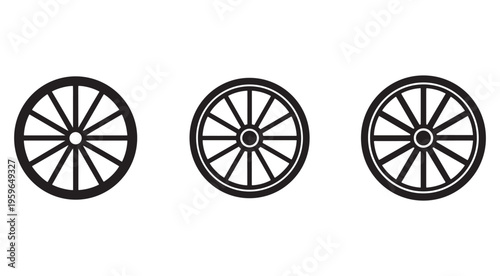 Set of wheel icons in different styles for design and illustration purposes  simple black and white cartwheel designs