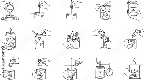 Handmade Candle Making Process and Crafting Line Icons