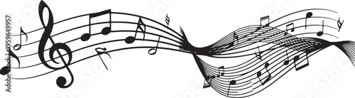 Musical notes and treble clef on white background illustration