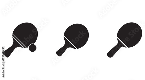 Table tennis rackets and ball icons  black silhouettes for sports and games design  ping pong equipment