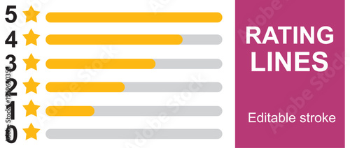 Rating Lines Icons Set – Review, Feedback & Star Rating Bars, Editable Vector