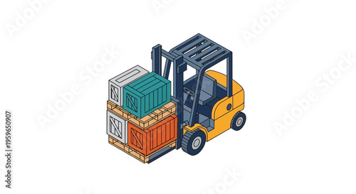 Yellow Forklift Lifting Shipping Containers.