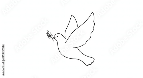 Minimalist Line Art Dove Holding Olive Branch Symbol of Peace
