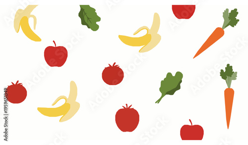 Seamless food wallpaper with fruits and vegetables flat vector pattern