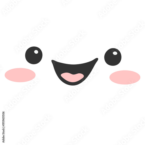 A cute cartoon face with a smiling expression and rosy cheeks in a minimalist vector design