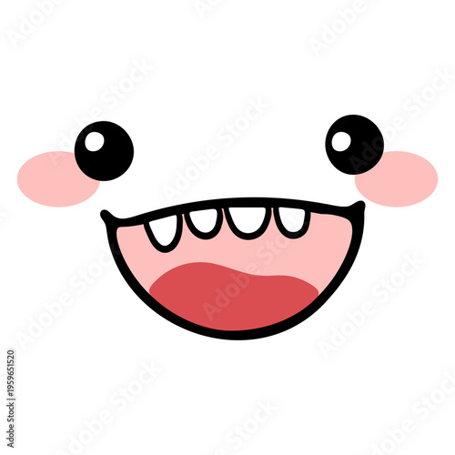 A cheerful cartoon face with a wide smile and rosy cheeks