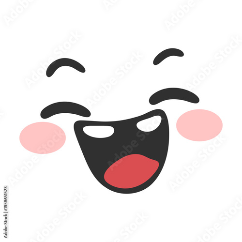 A vector graphic illustration of a laughing face with a big smile and rosy cheeks