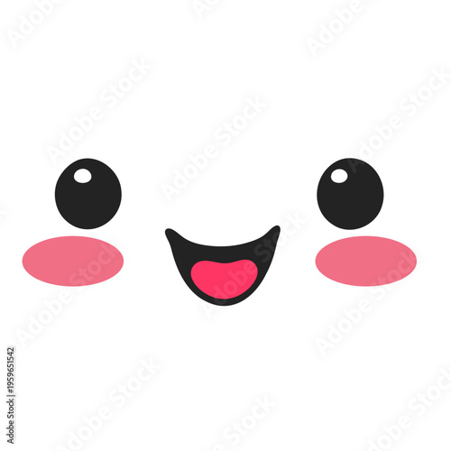 A cheerful emoticon face with a smile and rosy cheeks in a minimalist vector design