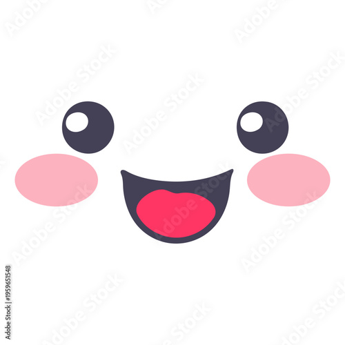 A cheerful cartoon face with a big smile and rosy cheeks in a minimalist vector design