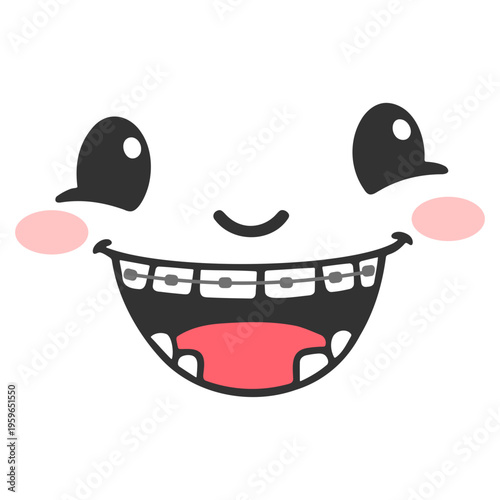 A cheerful cartoon face with a wide smile and rosy cheeks in a vector graphic design