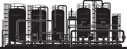 Industrial facility with large storage tanks and piping system