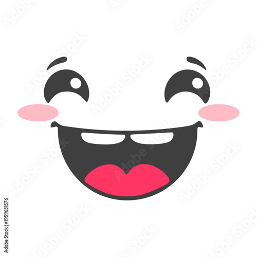 A cheerful cartoon face with a wide smile and rosy cheeks in a vector graphic design
