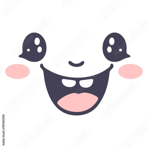 A cheerful cartoon face with a wide smile and rosy cheeks in a vector graphic design