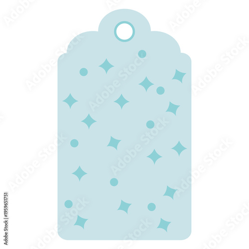 A light blue gift tag with a hole at the top and star pattern