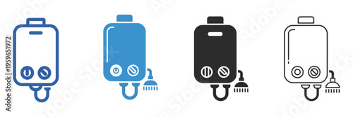 Water Heater icon set multiple style collection, modern boiler appliances, hot and cold water icons, thermostat and climate control symbols