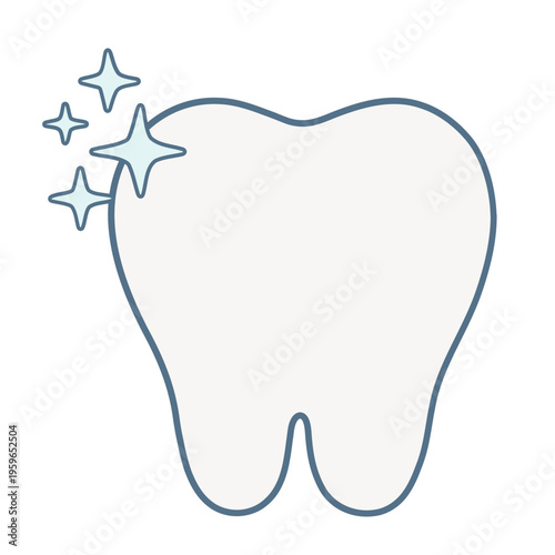 A minimalist vector graphic of a tooth with sparkling stars, symbolizing dental hygiene and health.