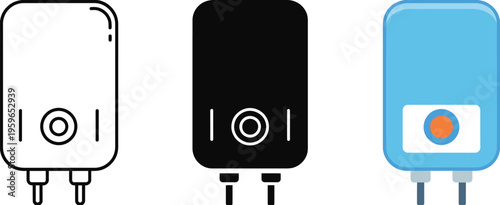 Water heater icon collection, household and electronic appliance icons, flat, line, and colored isolated design, vector illustration for boilers, geysers, thermostats, and home utilities.