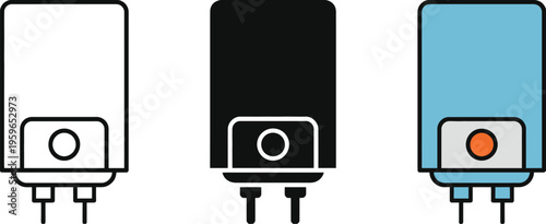 Water heater icon collection, household and electronic appliance icons, flat, line, and colored isolated design, vector illustration for boilers, geysers, thermostats, and home utilities.