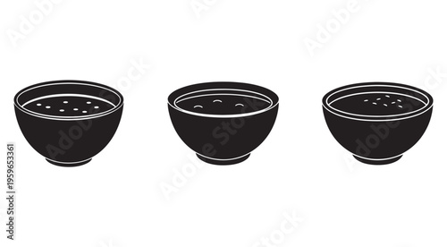 Three black bowls with holes on top isolated on white background  kitchen items  food and drink objects