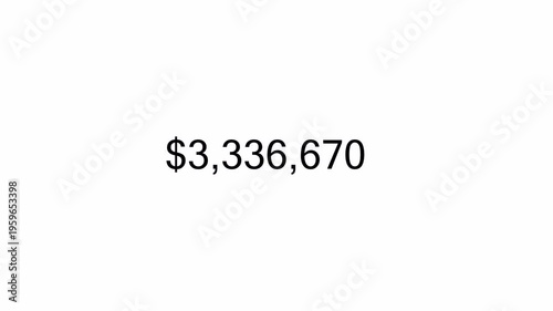 Dollar counter animation from 0 to 10,000,000 numbers in 4K animation Animated Dollar Numbers from zero to ten million USD counting animation in transparent background with alpha channel