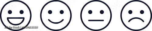 Set of smiley faces icons happy neutral sad emotions feedback rating scale minimal line style user experience symbols vector illustration