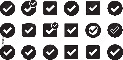 Collection of various checkmark icons in black and white