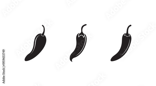 Three black chili peppers on white background  isolated chili peppers  food icons  spicy peppers