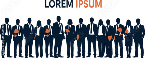 Professional business team silhouette, corporate group of people in suits, diverse office staff
