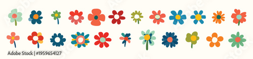 Cute Colorful Flower Icon Collection with Simple Botanical Illustrations and Playful Flat Design Style