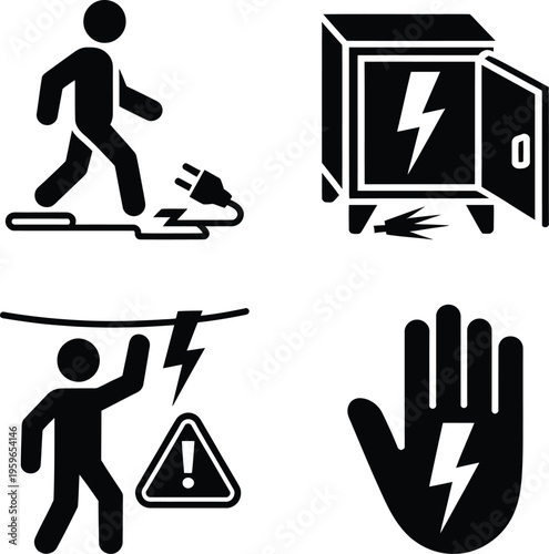 Safety warnings related to electrical hazards and proper footwear use