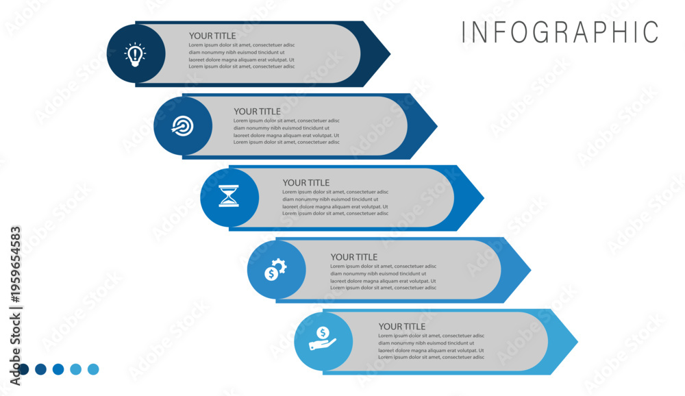 Fototapeta premium 5-Step business process infographic template with step by step workflow design elements