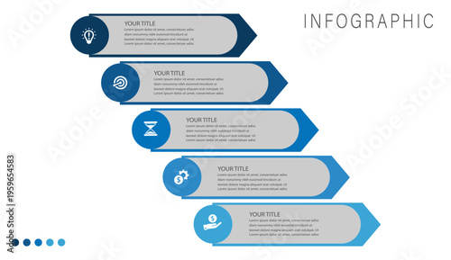 5-Step business process infographic template with step by step workflow design elements