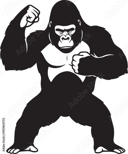 A muscular gorilla stands strong in a powerful stance illustration