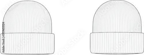 Knitted beanie hat illustration, winter fashion accessory, ribbed texture design, folded brim vector, cozy headwear, seasonal style, blue wool cap