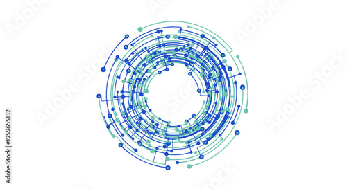 Network connections, blue green circular diagram, technology background, data visualization