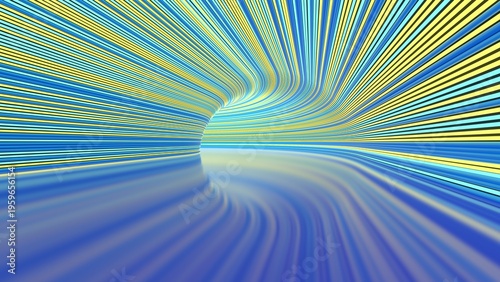 abstract modern futuristic light tunnel of luminous lines 3d render