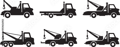 Tow Truck and Roadside Assistance Icon Set: Recovery Vehicle Silhouettes