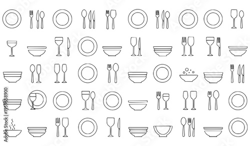 Minimal tableware seamless pattern with dining set icons vector illustration