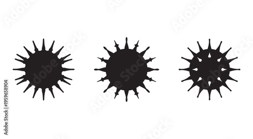 Three black splatter ink blot spots on white background  graphic design elements