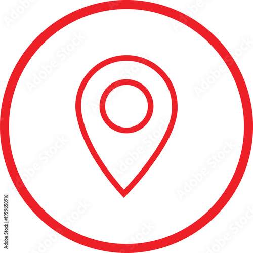 Red location pin icon within a larger red circular frame on white Free Download Red location pin icon within a larger red circular frame on white - GFXLoad