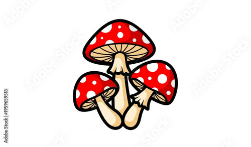 Cute Cartoon Fly Agaric Mushroom Trio Decorative Autumn Vector Illustration Isolated on White Background
