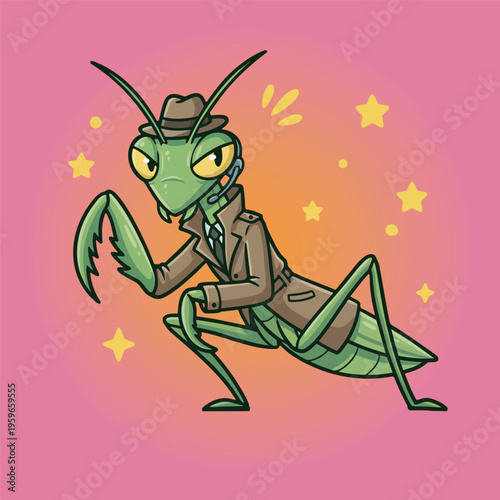 Cartoon Praying Mantis Detective